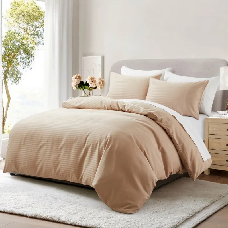 Hotel Jacquard Stripe Duvet Cover Set,Khaki Quilt Cover+pillowcase,2/3pcs Home Bedding US/EU/AU Twin King No Sheet Drop Shipping