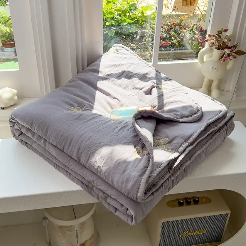 Washed Cotton Summer Quilt,Butterfly Embroidered Thin Air Condition Comforter,Soft Blanket For Child Kids Adults Home Bed Linens