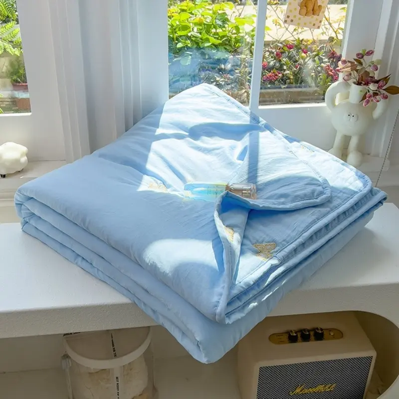 Washed Cotton Summer Quilt,Butterfly Embroidered Thin Air Condition Comforter,Soft Blanket For Child Kids Adults Home Bed Linens