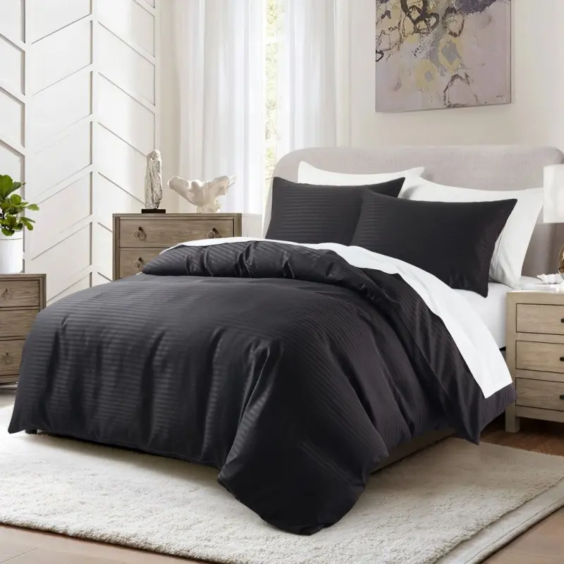 Hotel Jacquard Stripe Duvet Cover Set,Khaki Quilt Cover+pillowcase,2/3pcs Home Bedding US/EU/AU Twin King No Sheet Drop Shipping