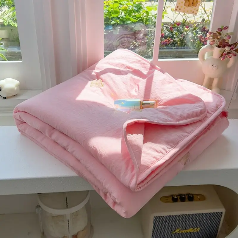 Washed Cotton Summer Quilt,Butterfly Embroidered Thin Air Condition Comforter,Soft Blanket For Child Kids Adults Home Bed Linens