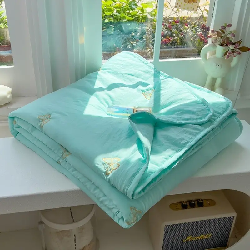 Washed Cotton Summer Quilt,Butterfly Embroidered Thin Air Condition Comforter,Soft Blanket For Child Kids Adults Home Bed Linens