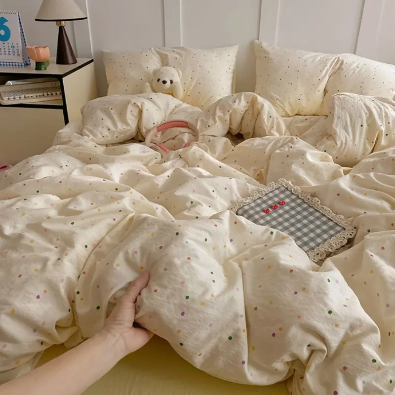 Spring Summer Bedding Set,Breathable Double Layer Gauze(polyester)Duvet Cover+Pillowcase+Flat Sheet For Kids Adults Twin King