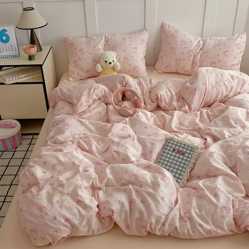 Spring Summer Bedding Set,Breathable Double Layer Gauze(polyester)Duvet Cover+Pillowcase+Flat Sheet For Kids Adults Twin King