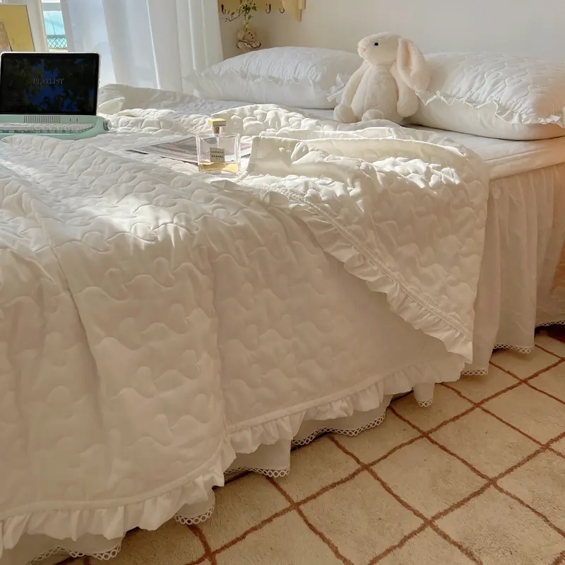 1/3pcs Bedspread Set Quilted Love Heart Ruffle Summer Quilt Comforter+ Pillowcase,Multifunctioal Blanket 200*230cm Drop Shipping