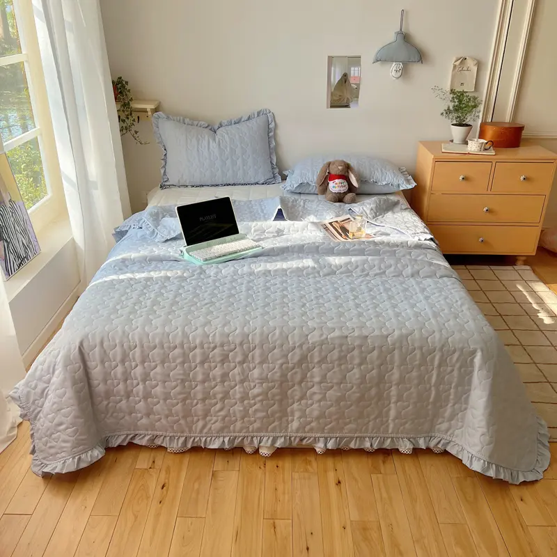 1/3pcs Bedspread Set Quilted Love Heart Ruffle Summer Quilt Comforter+ Pillowcase,Multifunctioal Blanket 200*230cm Drop Shipping