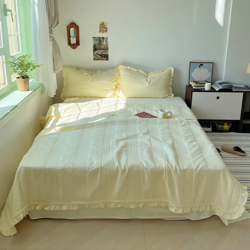 1/3pcs Multifunctional Quilted Ruffled Bedspread or Bed Cover+Pillowcase,Solid Summer Quilt/Comforter Full Blanket Drop Shipping