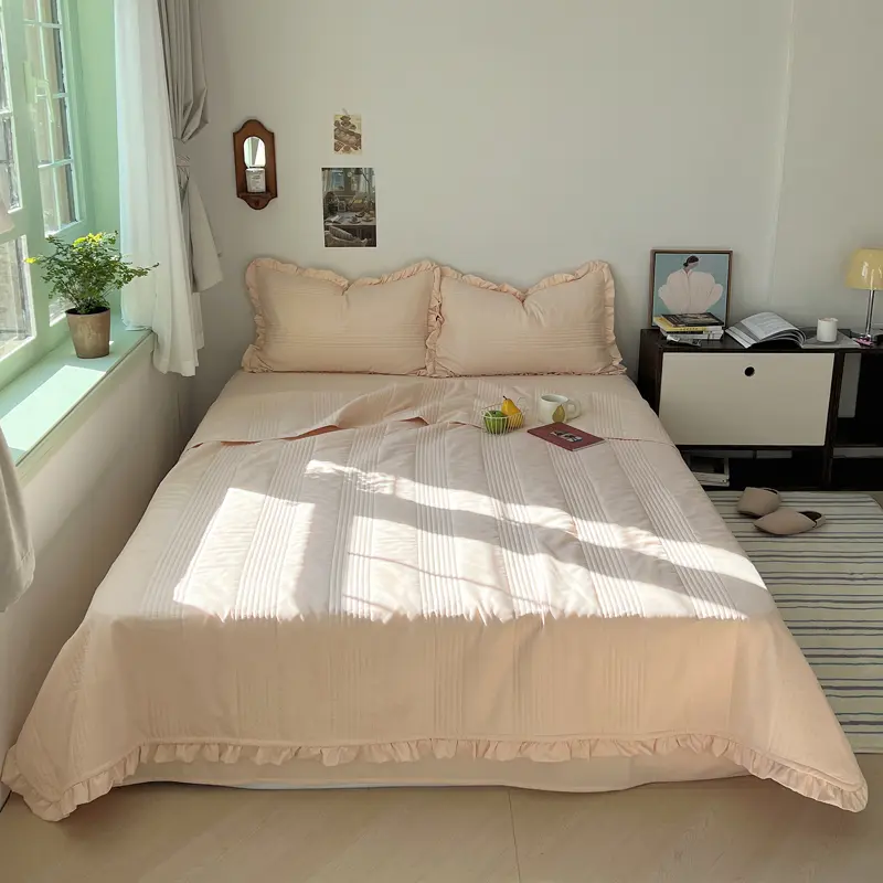 1/3pcs Multifunctional Quilted Ruffled Bedspread or Bed Cover+Pillowcase,Solid Summer Quilt/Comforter Full Blanket Drop Shipping