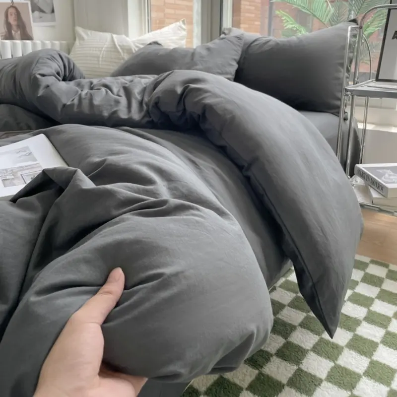 Soft Bedding Set Washed Cotton Duvet Cover Flat Sheet Bed Linen Solid Bedclothes For Summer Autumn Twin INS 3/4pcs Drop Shipping