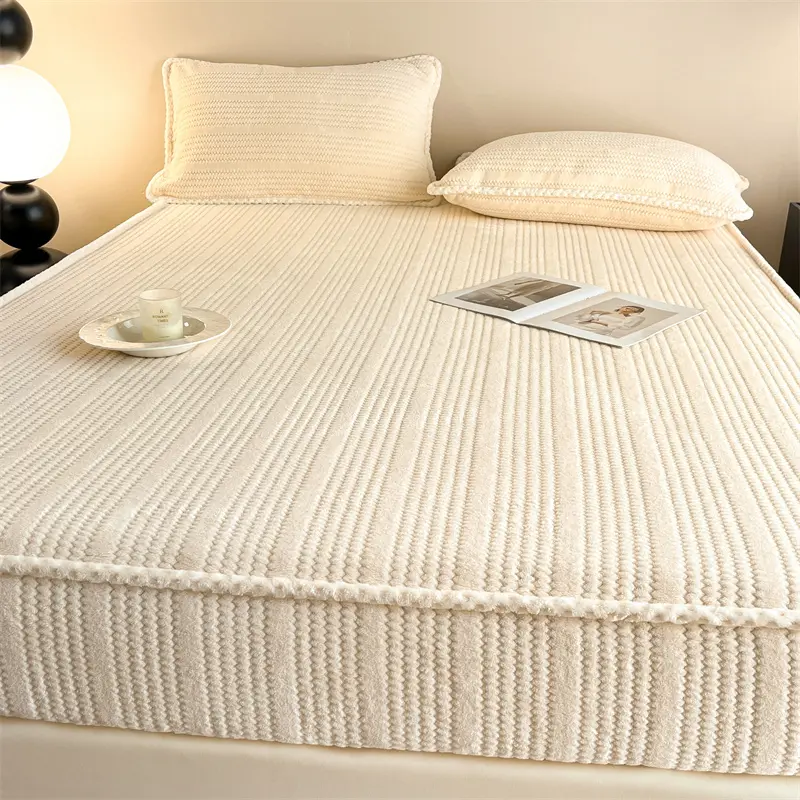 Warm Fitted Sheet With Elastic Band Around Soft Velvet Mattress Cover Home Protector Single Double Solid Bed Sheet Drop Shipping