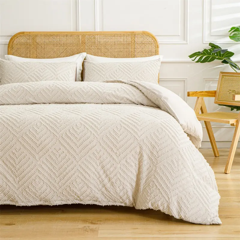 2/3pcs Tufted White Duvet Cover Set,Soft Microfiber Quilt Cover+Pillowcase For All-Seasons Bohe Wedding Double King Bed Set