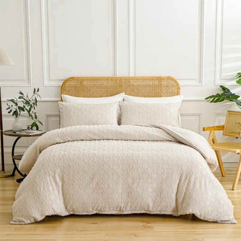2/3pcs Tufted White Duvet Cover Set,Soft Microfiber Quilt Cover+Pillowcase For All-Seasons Bohe Wedding Double King Bed Set
