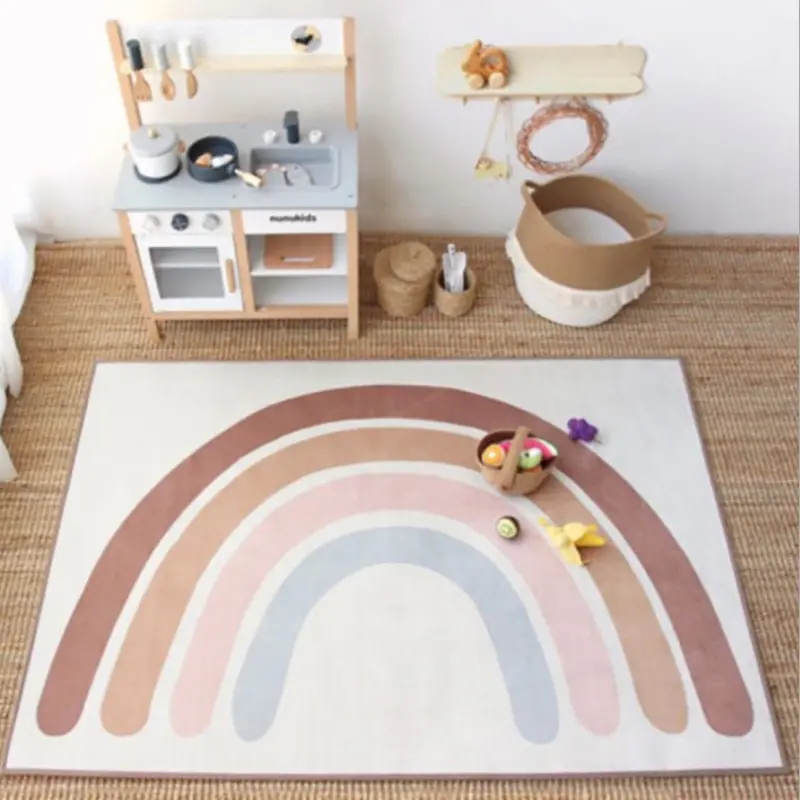 INS Rainbow Room Floor Mat Baby Play Mat Nordic Children Velvet Crawling Carpet Kids Boy Girl Bed Side Decor Mats Drop Shipping