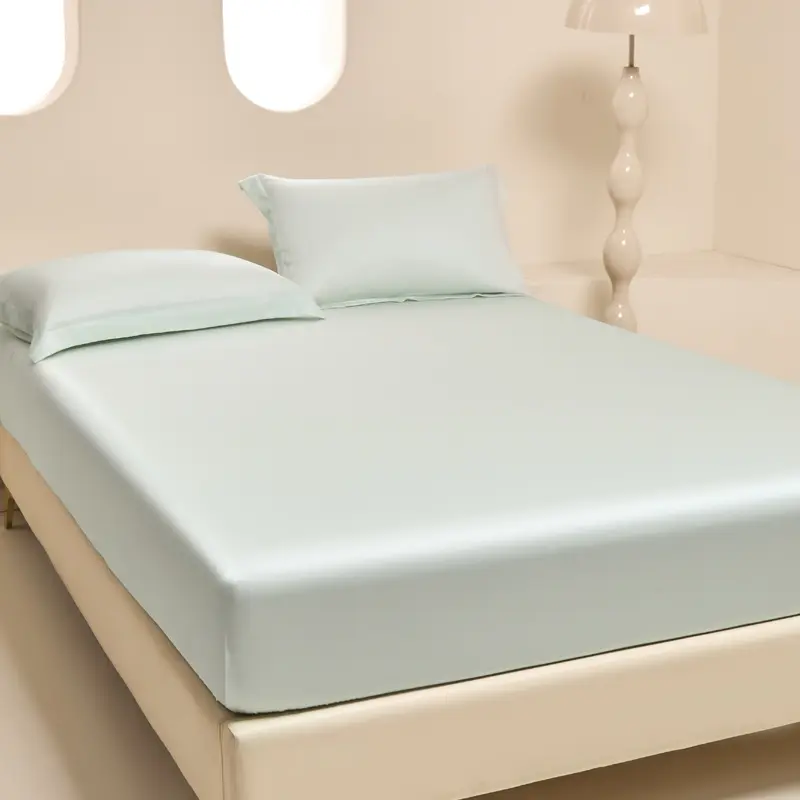 Lyocell Fiber Fitted Sheet US Size Queen 60*80cm Deep Pocket Mattress Cover 50S 500TC Eucalyptus Fiber Cool Green 152*203cm Bed