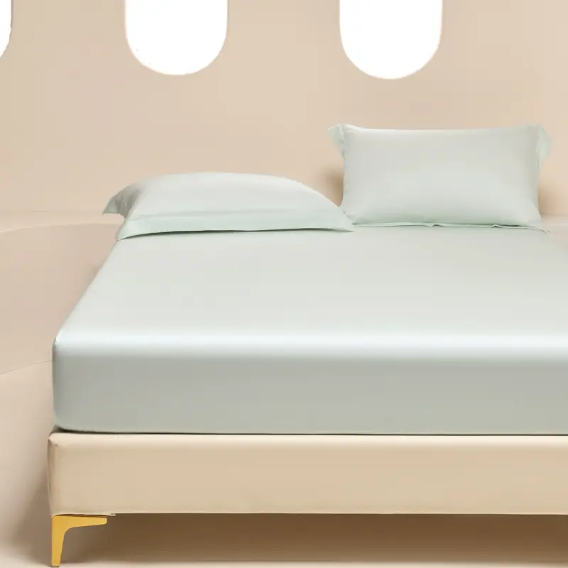 Lyocell Fiber Fitted Sheet US Size Queen 60*80cm Deep Pocket Mattress Cover 50S 500TC Eucalyptus Fiber Cool Green 152*203cm Bed