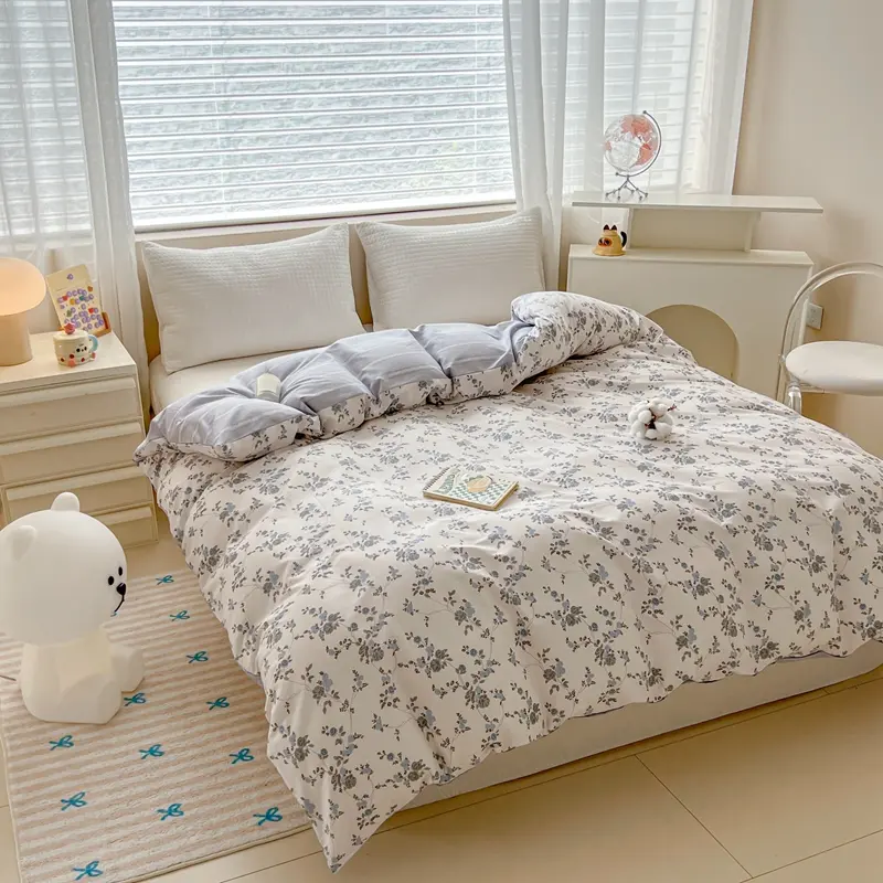 Fresh 100%Cotton AB Side Duvet Cover Or Beding Set,Floral Breathable Adults Kids Home Linens for Summer Spring Autumn, 1/3/4pcs