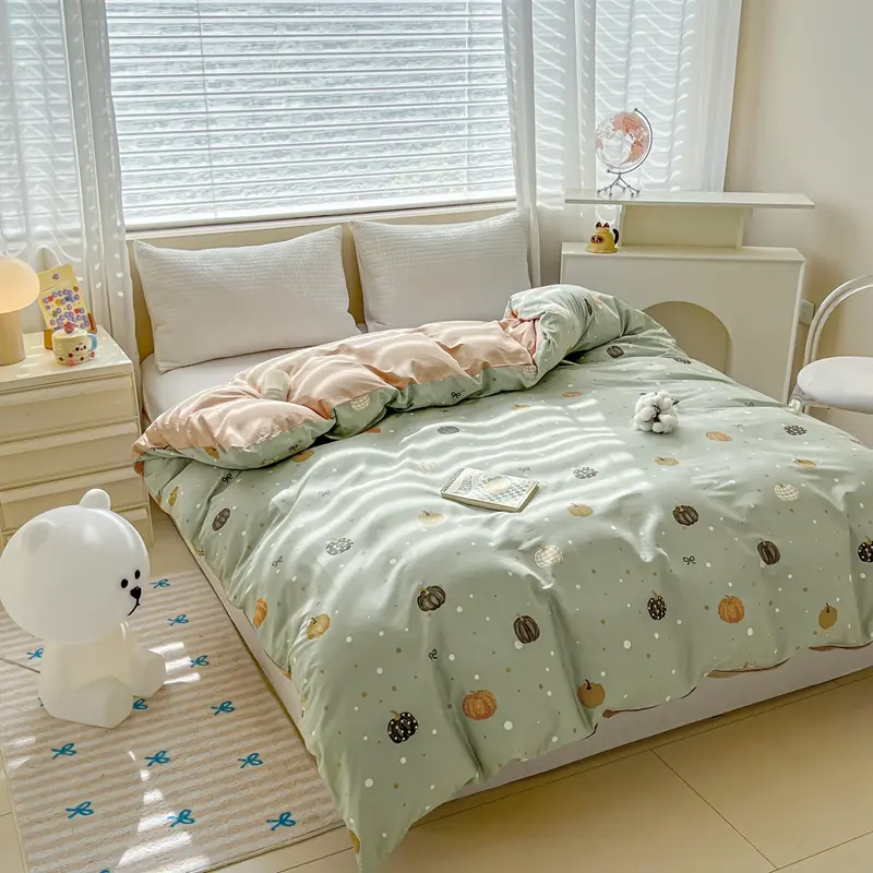 Fresh 100%Cotton AB Side Duvet Cover Or Beding Set,Floral Breathable Adults Kids Home Linens for Summer Spring Autumn, 1/3/4pcs