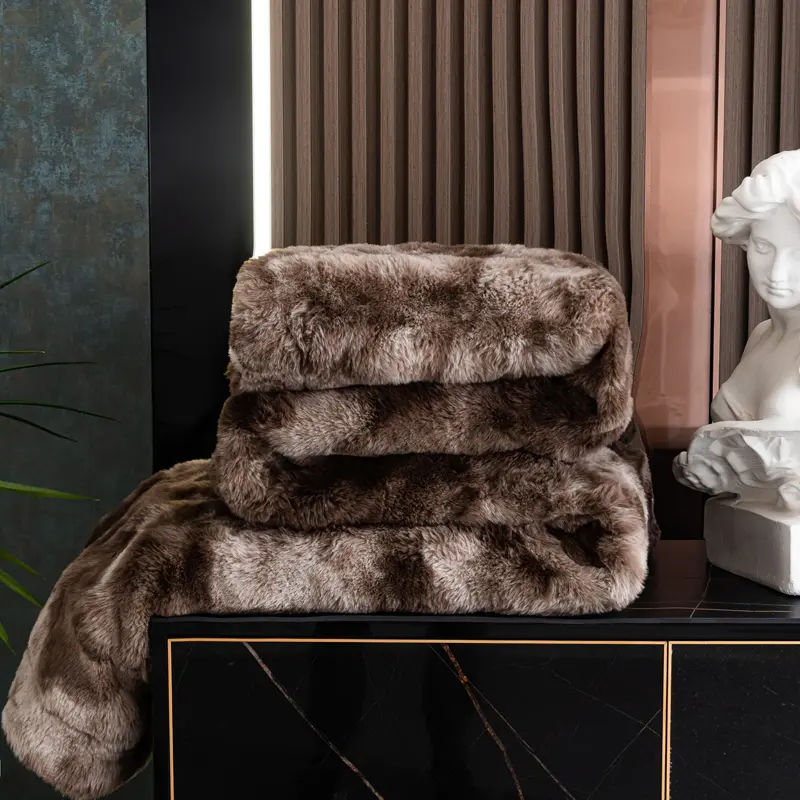 Luxury Faux Fur Rabbit Hair Blanket Thicken Warm Bedspread AB Side Flannel Fleece Mink Hair Soft Bed Cover 180*200 Drop Shipping