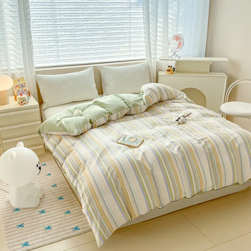 Fresh 100%Cotton AB Side Duvet Cover Or Beding Set,Floral Breathable Adults Kids Home Linens for Summer Spring Autumn, 1/3/4pcs