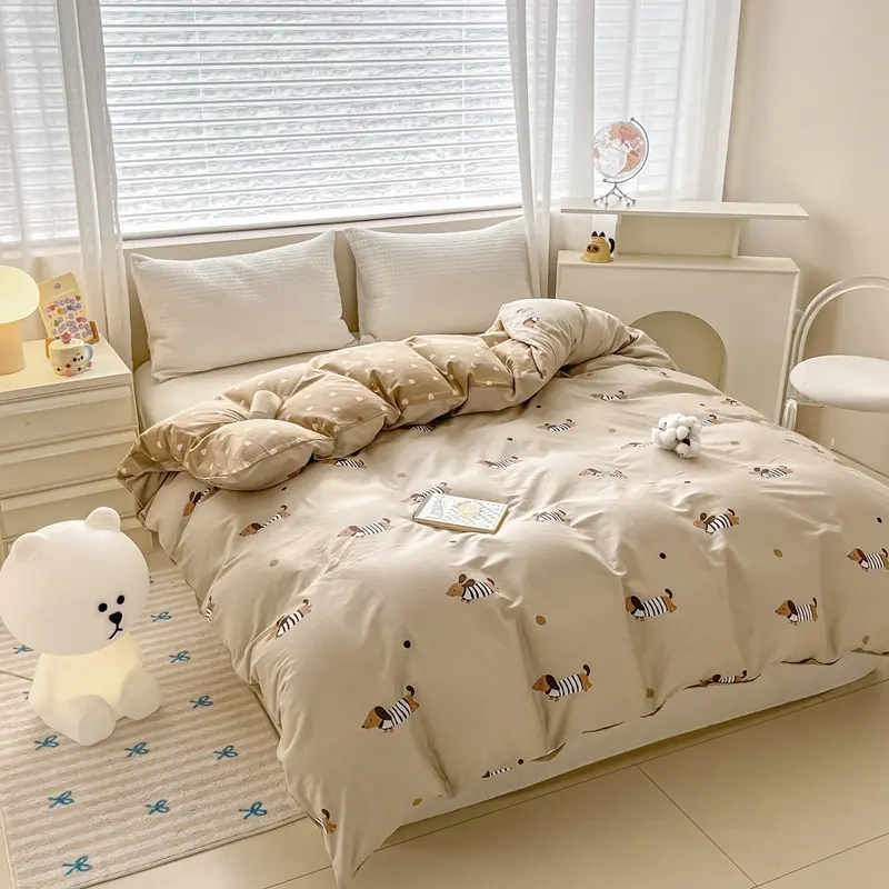 Fresh 100%Cotton AB Side Duvet Cover Or Beding Set,Floral Breathable Adults Kids Home Linens for Summer Spring Autumn, 1/3/4pcs