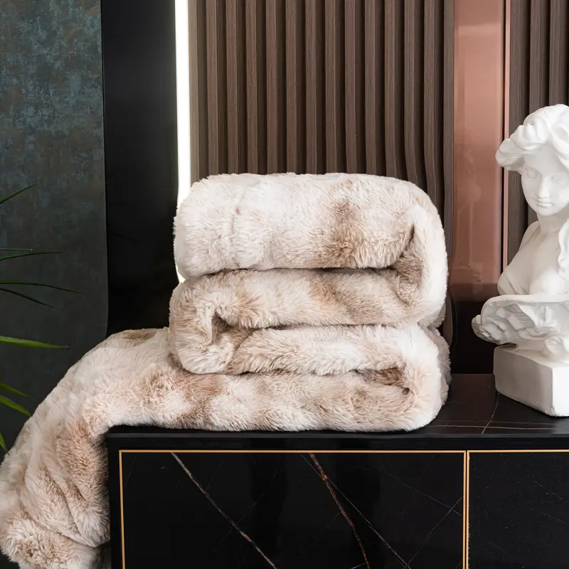 Luxury Faux Fur Rabbit Hair Blanket Thicken Warm Bedspread AB Side Flannel Fleece Mink Hair Soft Bed Cover 180*200 Drop Shipping