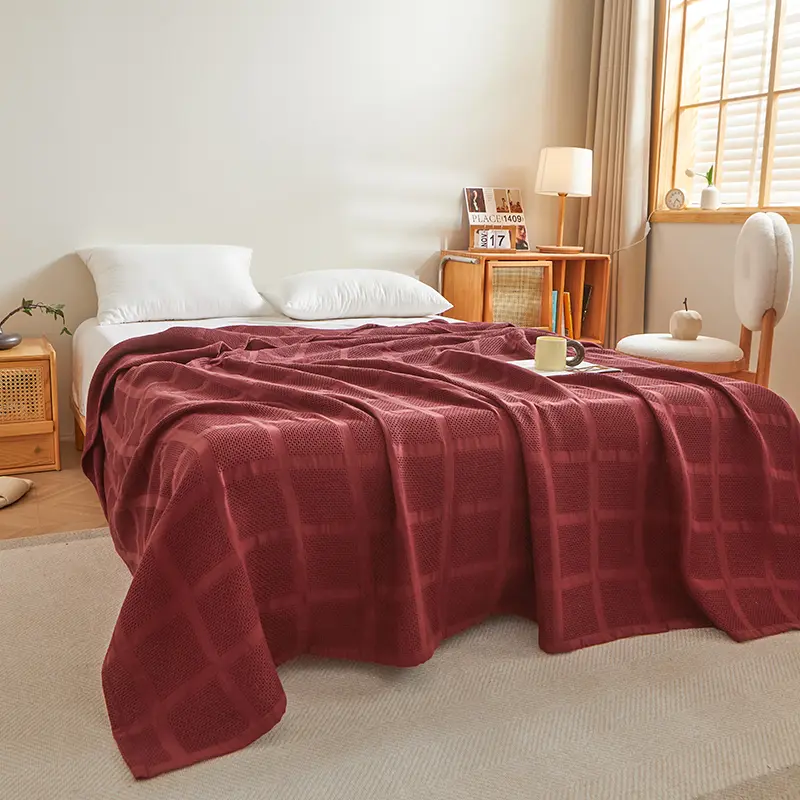 Pure Cotton Throw Blanket,Honeycomb Grid,Solid Summer Quilt,Breathable Nap Blankets,Blue Bed Sheet for Adult Kid baby 150*200cm