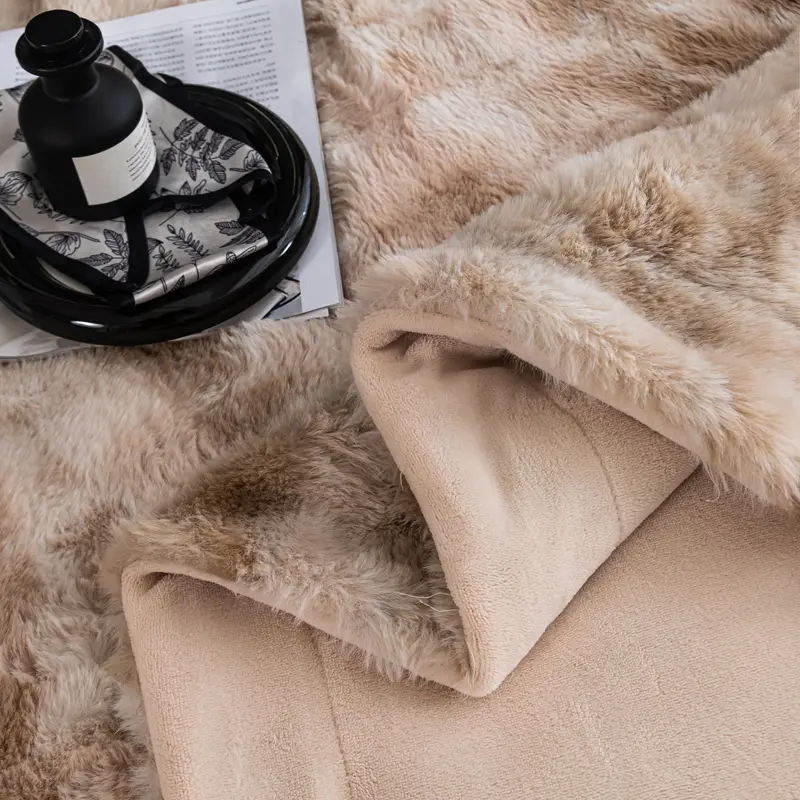 Luxury Faux Fur Rabbit Hair Blanket Thicken Warm Bedspread AB Side Flannel Fleece Mink Hair Soft Bed Cover 180*200 Drop Shipping
