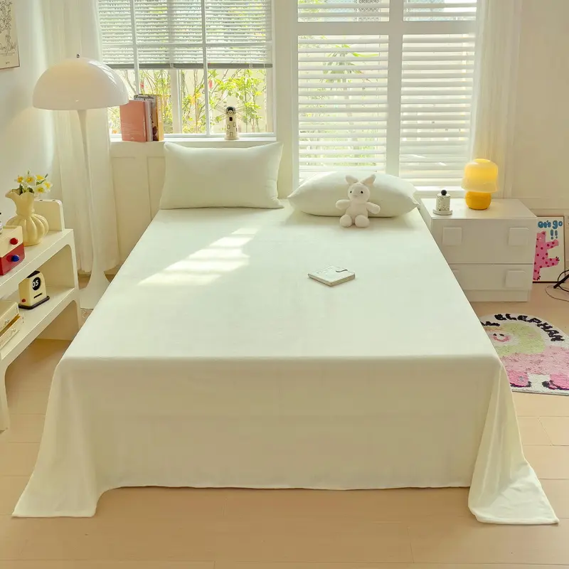 Milk Velvet Flat Sheet With Pillowcase Set,Solid Flannel Bed Linens,Beige Bedspread,Home Hotel Single Double Bedding 230*250cm