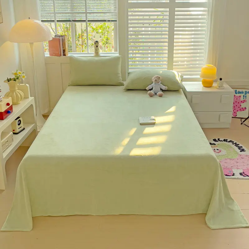 Milk Velvet Flat Sheet With Pillowcase Set,Solid Flannel Bed Linens,Beige Bedspread,Home Hotel Single Double Bedding 230*250cm