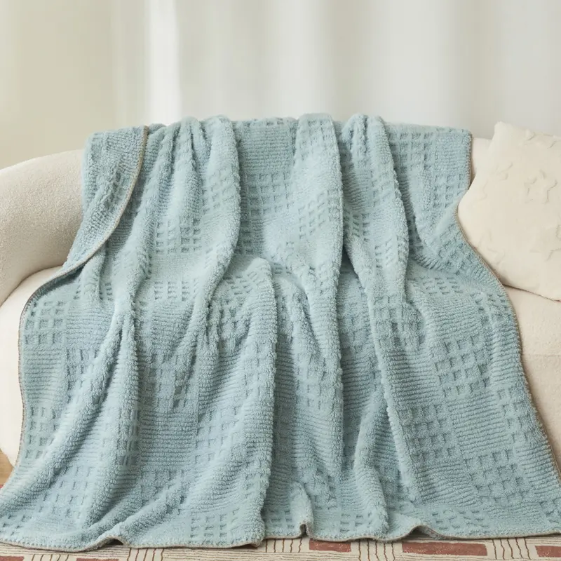 Jacquard Waffle Grid Fleece Velvet Blanket Winter Autumn Soft Flannel Sofa Cover плед для кровати Summer Quilt Drop Shipping