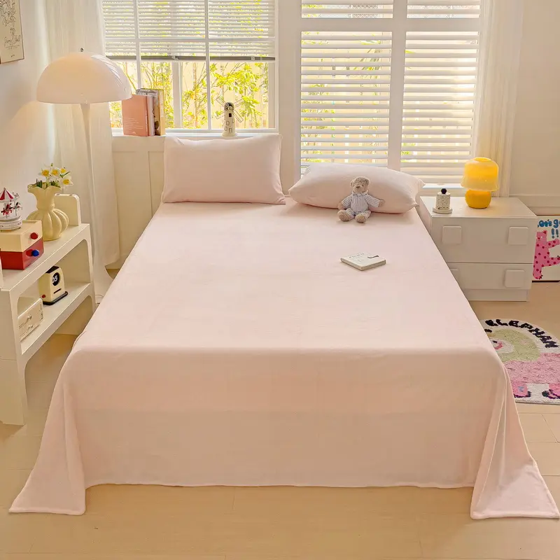 Milk Velvet Flat Sheet With Pillowcase Set,Solid Flannel Bed Linens,Beige Bedspread,Home Hotel Single Double Bedding 230*250cm