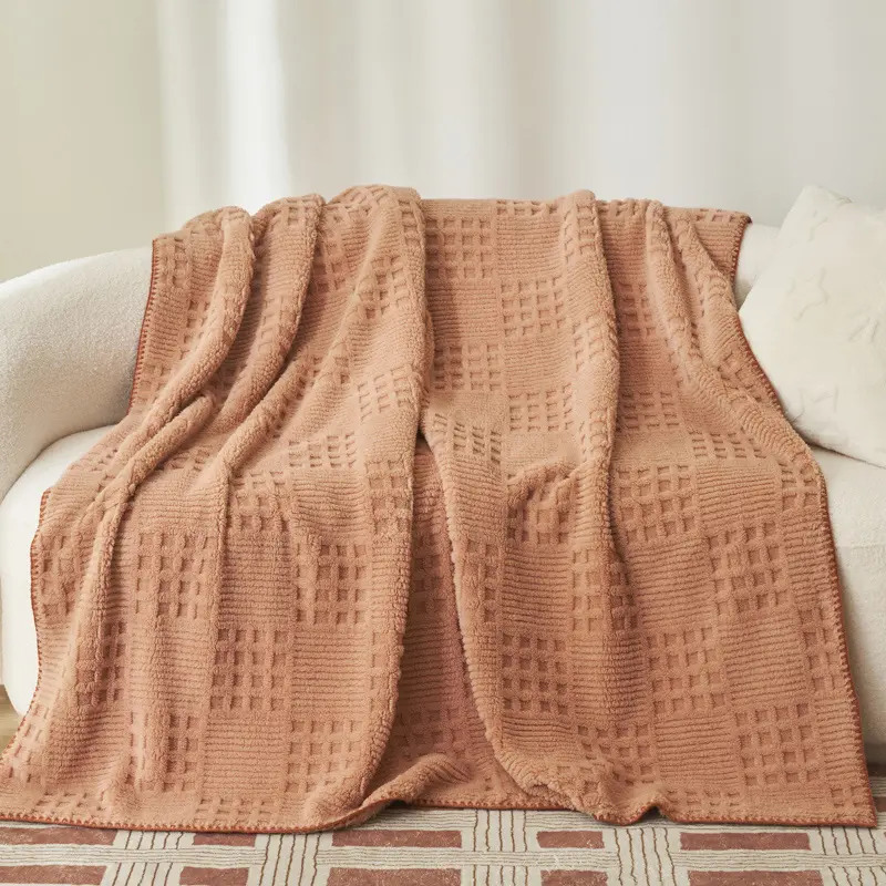 Jacquard Waffle Grid Fleece Velvet Blanket Winter Autumn Soft Flannel Sofa Cover плед для кровати Summer Quilt Drop Shipping