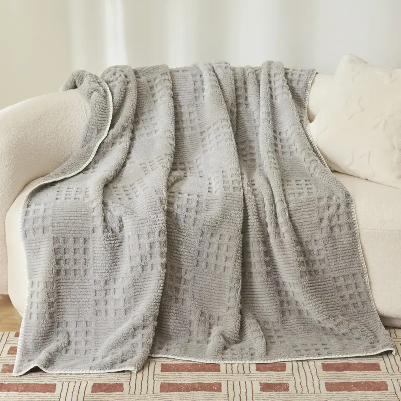 Jacquard Waffle Grid Fleece Velvet Blanket Winter Autumn Soft Flannel Sofa Cover плед для кровати Summer Quilt Drop Shipping