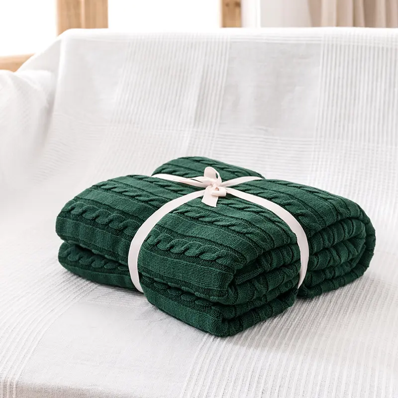 Pure Cotton Knitted Throw Blanket for Bed,Soft&Cozy Sofa Blanket Solid Knit Throws Home Decor Blanket Drop Shipping 180*200cm