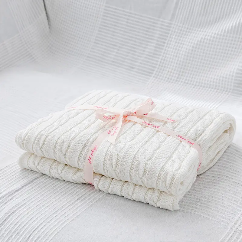 Pure Cotton Knitted Throw Blanket for Bed,Soft&Cozy Sofa Blanket Solid Knit Throws Home Decor Blanket Drop Shipping 180*200cm