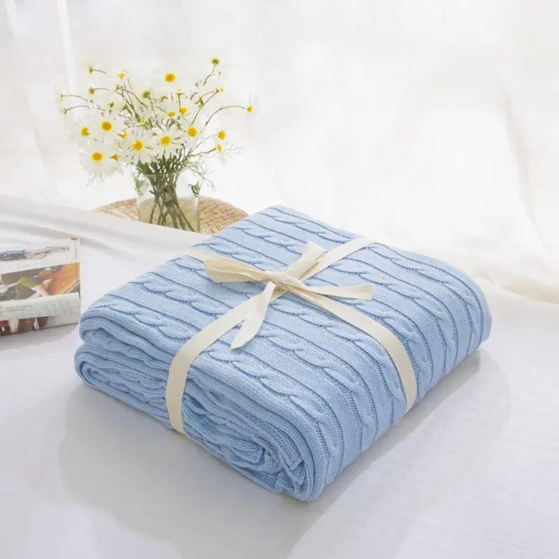 Pure Cotton Knitted Throw Blanket for Bed,Soft&Cozy Sofa Blanket Solid Knit Throws Home Decor Blanket Drop Shipping 180*200cm