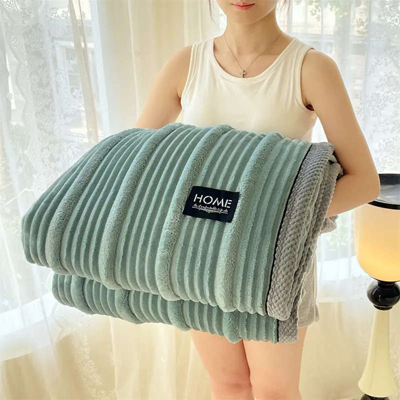 Imitation Rabbit Velvet Blanket Striped Fluffy Sofa Throw Bed Cover Soft Home Bed Officer Nap Blankets Summer Quilt Drop Shiping