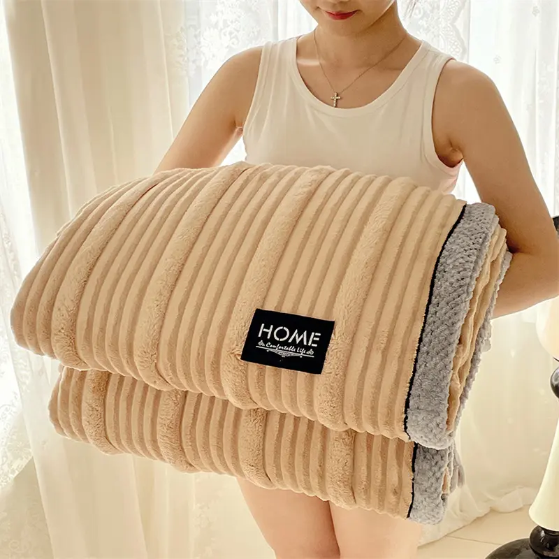 Imitation Rabbit Velvet Blanket Striped Fluffy Sofa Throw Bed Cover Soft Home Bed Officer Nap Blankets Summer Quilt Drop Shiping