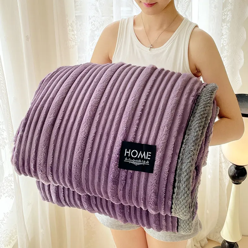 Imitation Rabbit Velvet Blanket Striped Fluffy Sofa Throw Bed Cover Soft Home Bed Officer Nap Blankets Summer Quilt Drop Shiping