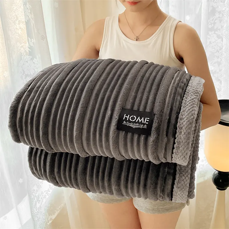 Imitation Rabbit Velvet Blanket Striped Fluffy Sofa Throw Bed Cover Soft Home Bed Officer Nap Blankets Summer Quilt Drop Shiping