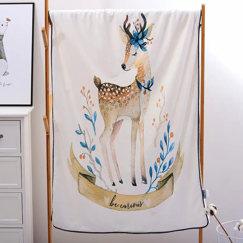 Cute AB Side Fleece Velvet Blanket Super Soft Warm Bed Cover Deer Rabbit Fox Digital Printing For Baby Child Girl Gift Bedding