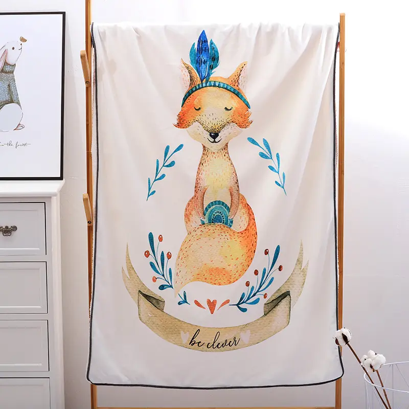 Cute AB Side Fleece Velvet Blanket Super Soft Warm Bed Cover Deer Rabbit Fox Digital Printing For Baby Child Girl Gift Bedding