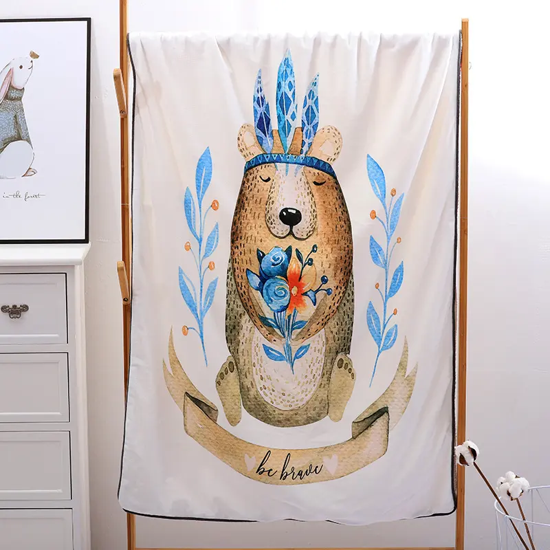 Cute AB Side Fleece Velvet Blanket Super Soft Warm Bed Cover Deer Rabbit Fox Digital Printing For Baby Child Girl Gift Bedding