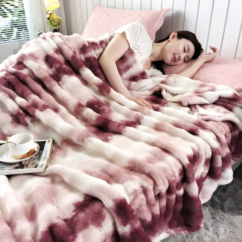 Luxury Colorful Faux fur fluffy Blanket Art Dyeing Imitation Rabbit Velvet Sofa Bed Cover For Autumn Winter Home Decor 150*200cm