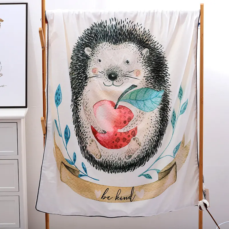 Cute AB Side Fleece Velvet Blanket Super Soft Warm Bed Cover Deer Rabbit Fox Digital Printing For Baby Child Girl Gift Bedding