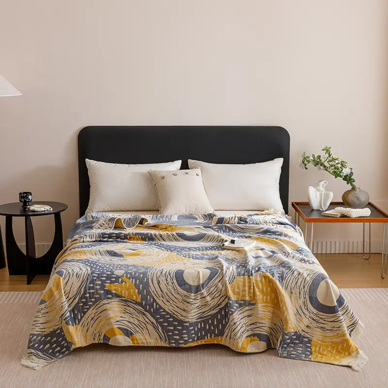 Breathable Pure CottonThrow Blanket,Jacquard Tassel Towel BlanketsFor Sofa Home Decor,Leopard Adult Summer Quilt, Drop Shipping