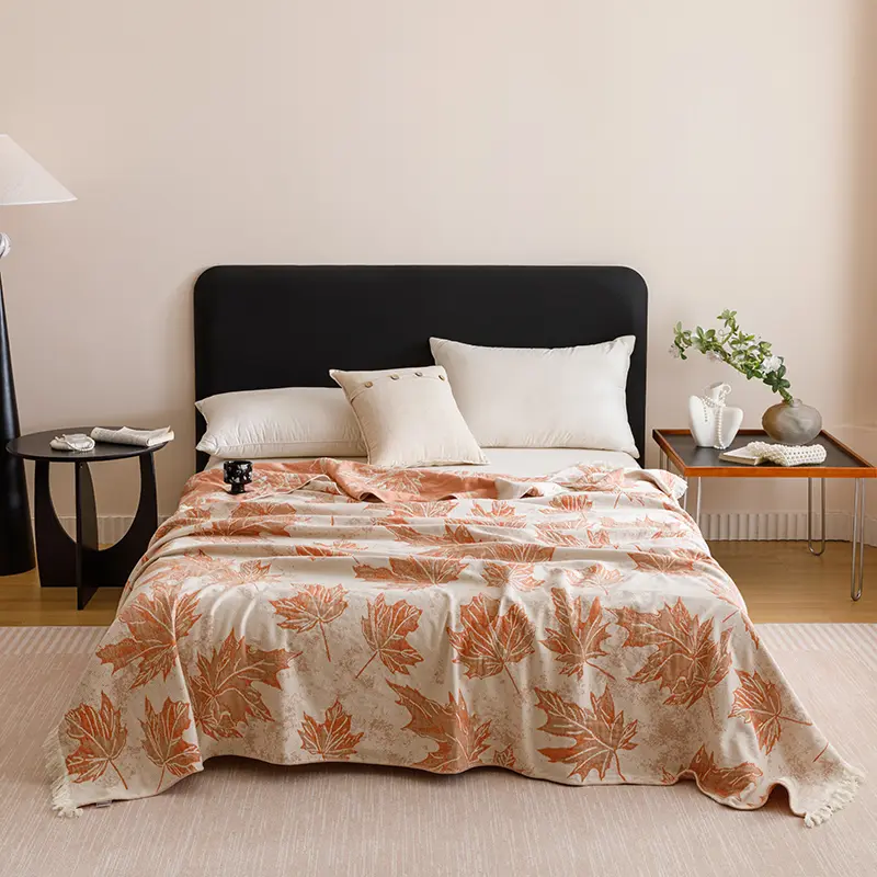 Breathable Pure CottonThrow Blanket,Jacquard Tassel Towel BlanketsFor Sofa Home Decor,Leopard Adult Summer Quilt, Drop Shipping