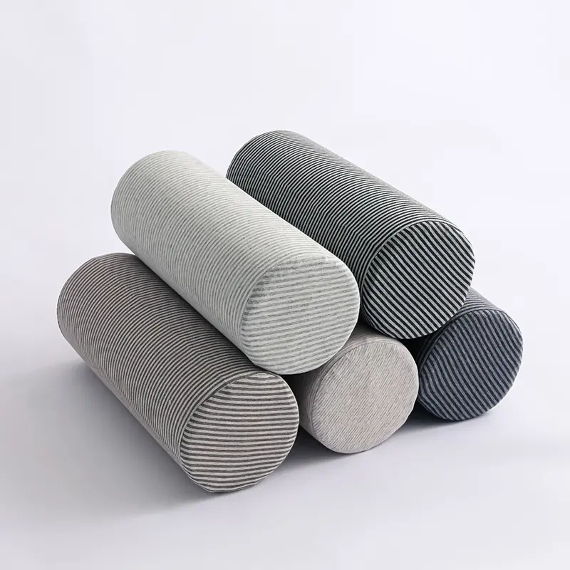 Cervical Neck Roll Pillow Cylinder Memory Foam Sofa Cushion Neck Pillow Core with Pure Knitted Cotton Stripe Pillowcase 40*15cm