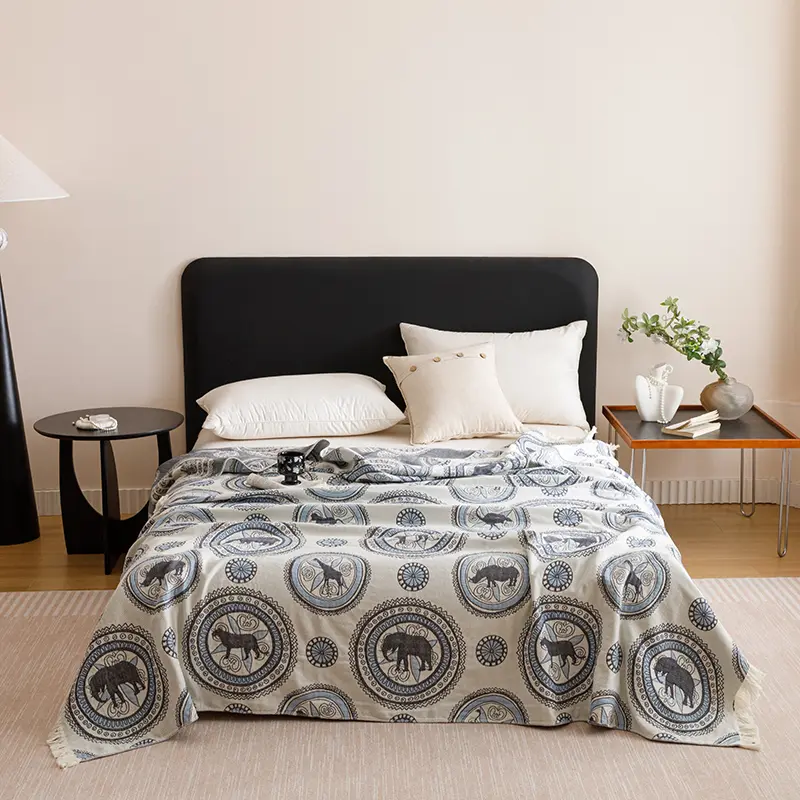 Breathable Pure CottonThrow Blanket,Jacquard Tassel Towel BlanketsFor Sofa Home Decor,Leopard Adult Summer Quilt, Drop Shipping