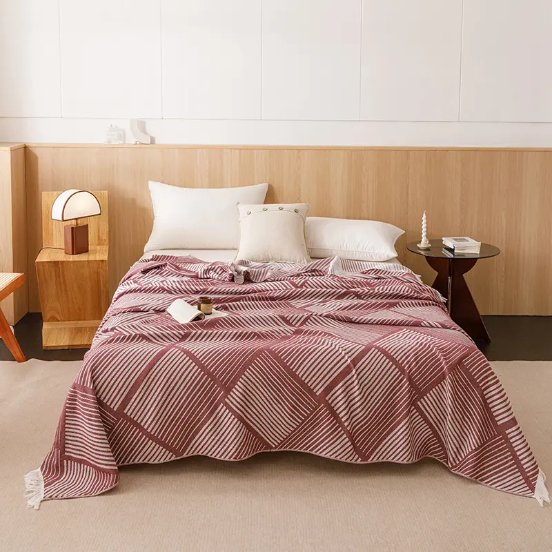 1pc 100%Cotton Double Layer Gauze Throw Blanket With Tassel,Blue Air-condition Comforter Home Sofa Bed Decor Cover 150*200cm